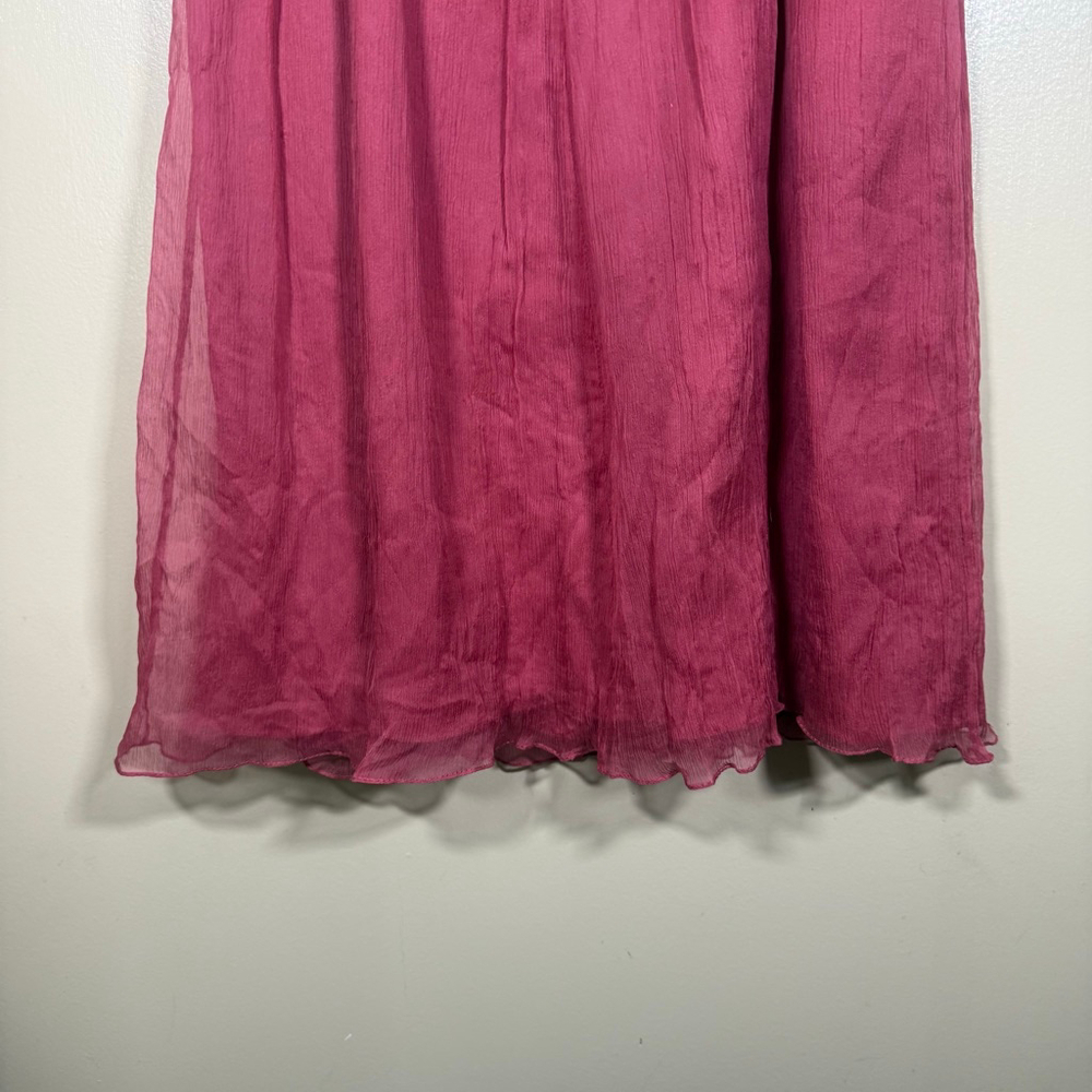 NWT AMSALE ~ Rhubarb Chiffon Crinkle Silk Sweetheart Formal Dress 8 $270 - Picture 5 of 9